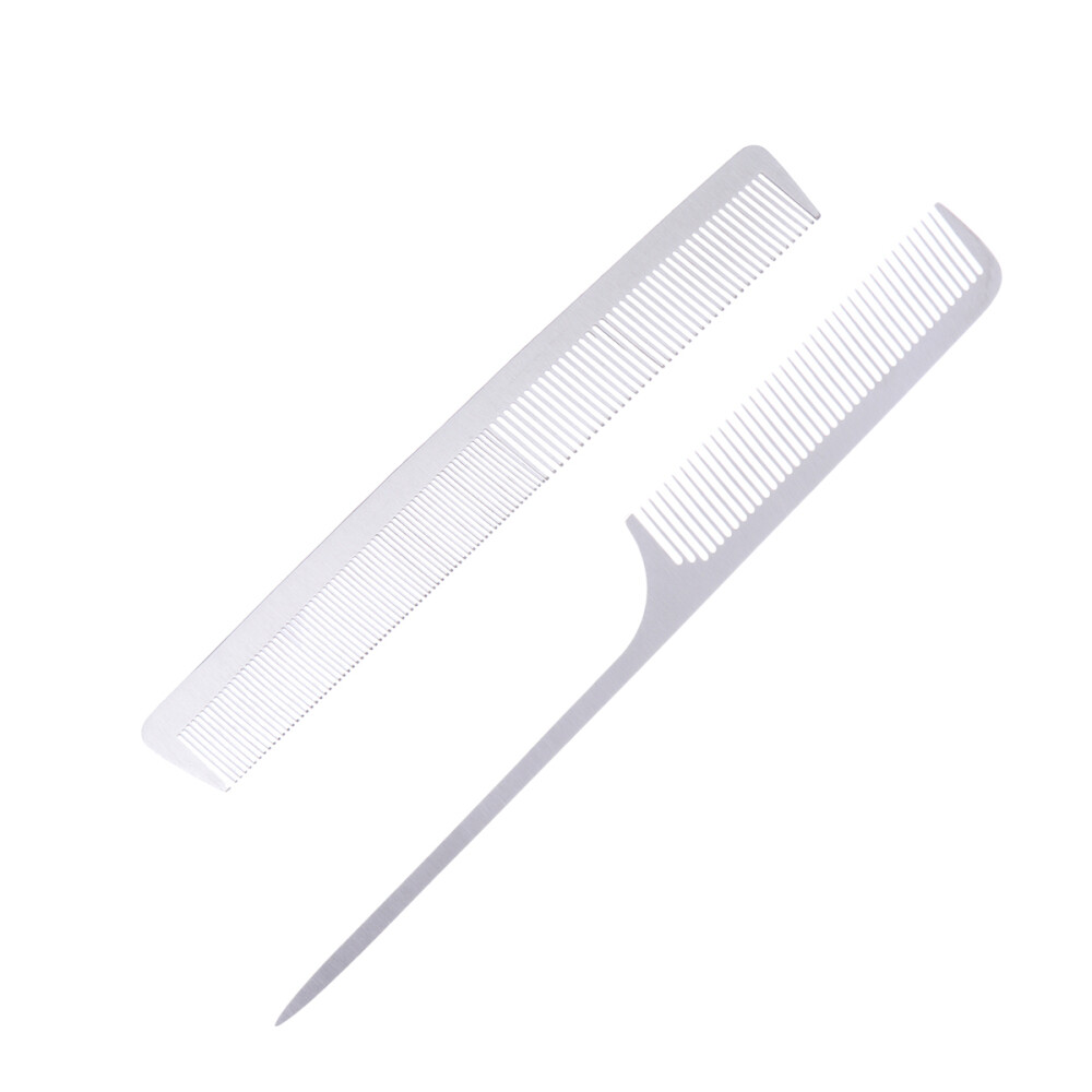 2PCS Steel Comb Hair Salon Comb Metal Teasing Combs Hair Fine Teeth Travel