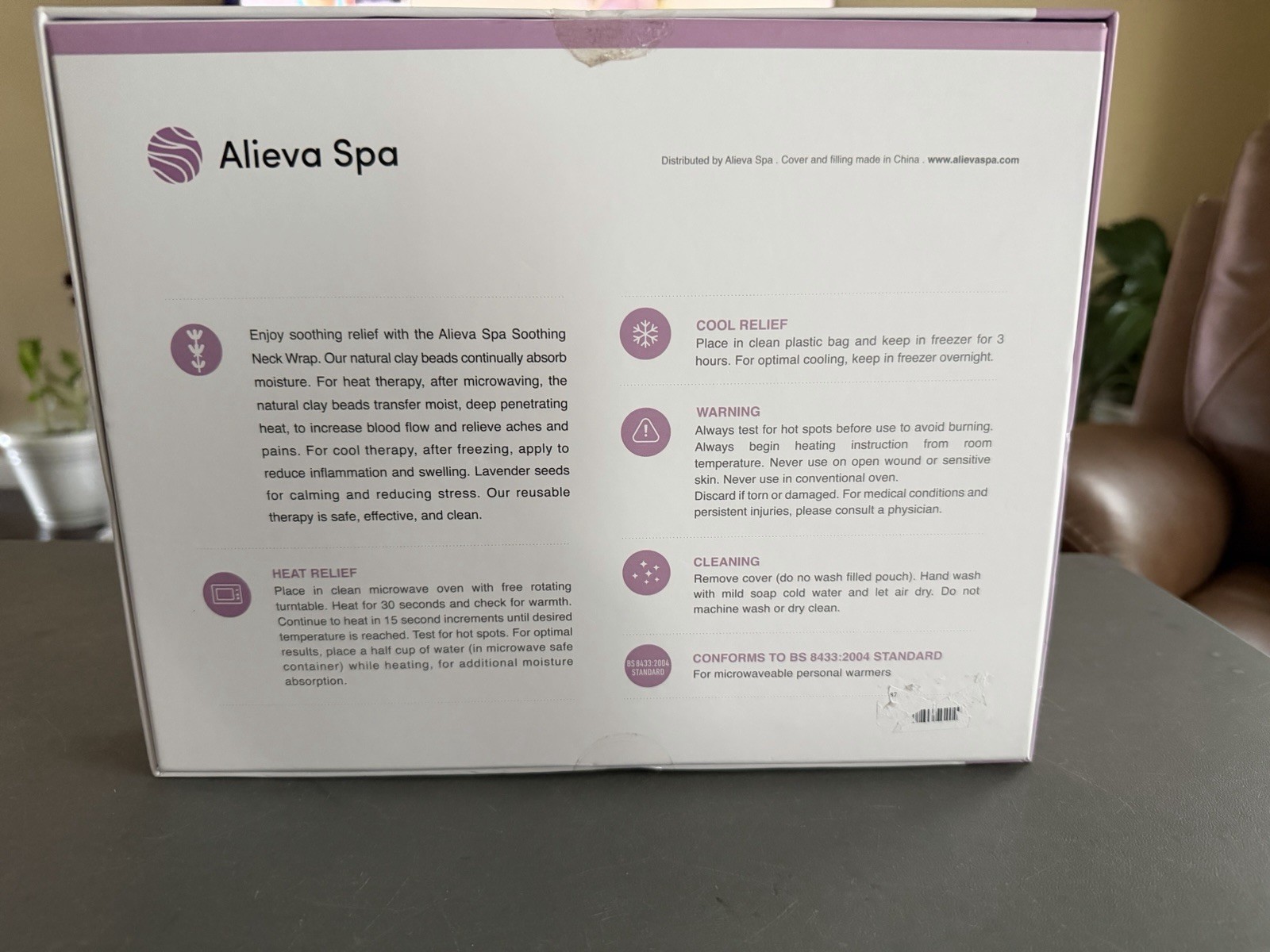 Alieva Spa Soothing Neck Wrap Hot/Cold Therapy Microwaveable Lavender Unsealed