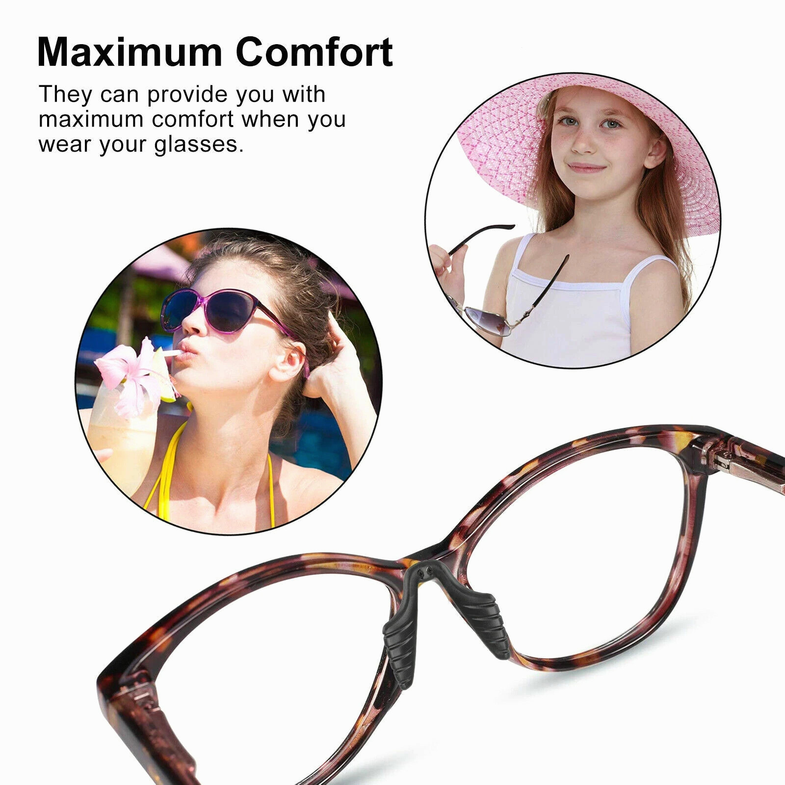 2Pcs Anti-slip silicone Stick On Nose Pads For Eyeglasses Sunglasses.