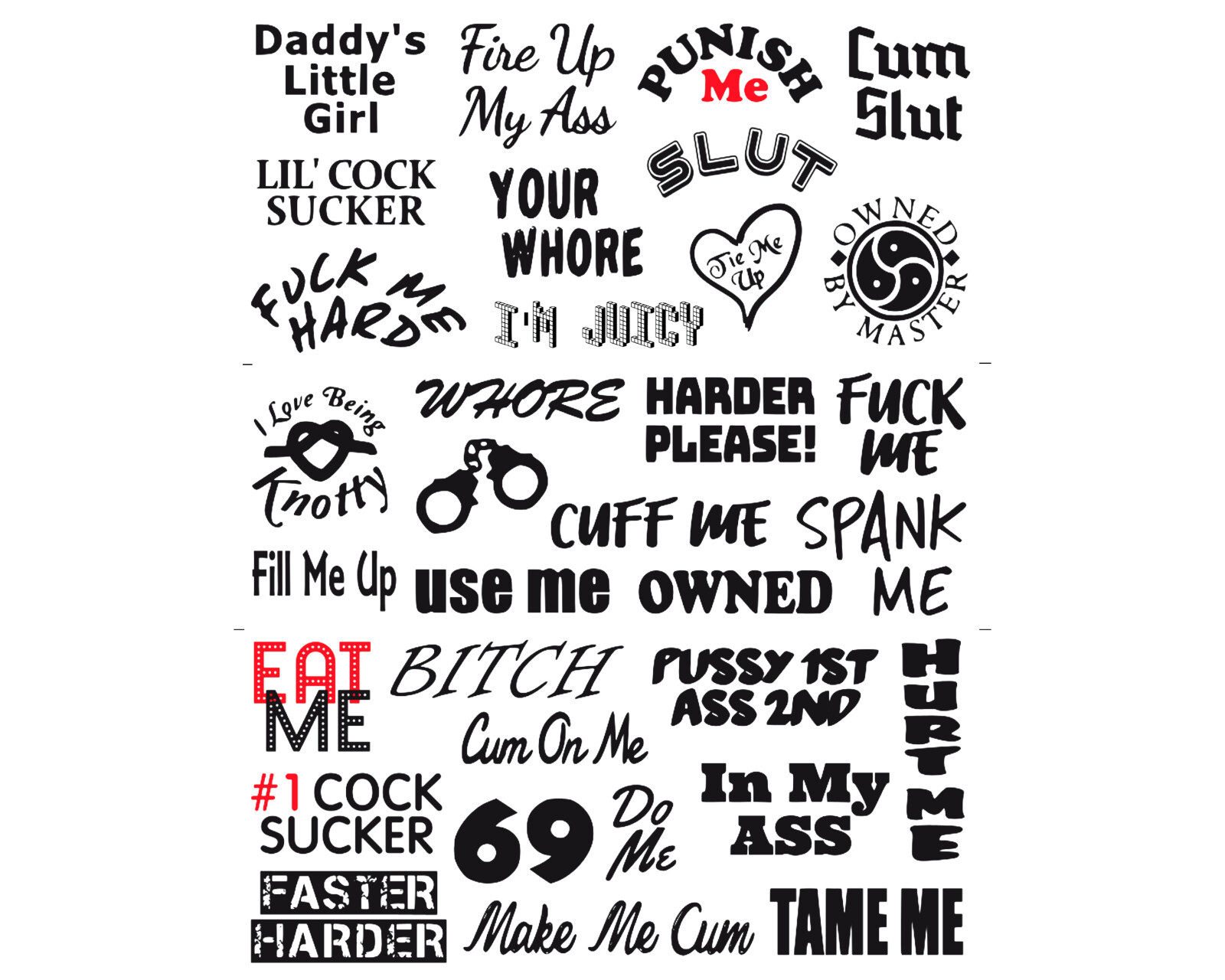 33 BDSM Temporary Tattoos Adult Body Art for Master Slave Kinky Sexy Naughty XXX
