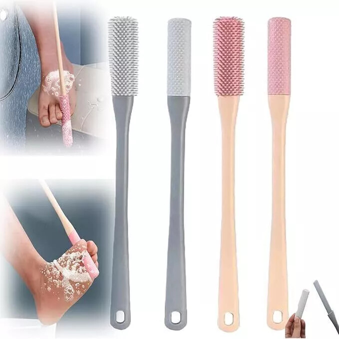 2× Toe Gap Cleaning Brush 15.7″ Foot Scrubber Silicone Shower Long Handle Brush