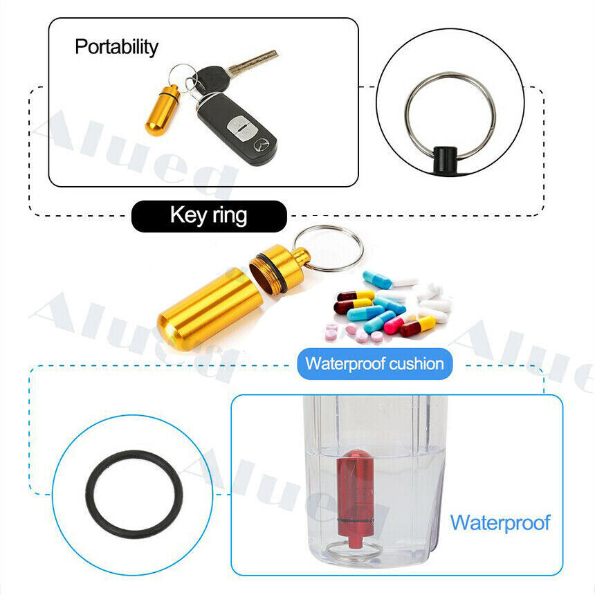 5 / 10PCS outdoor Pill box Keychain Medicine Case Bottle Drug Holder container