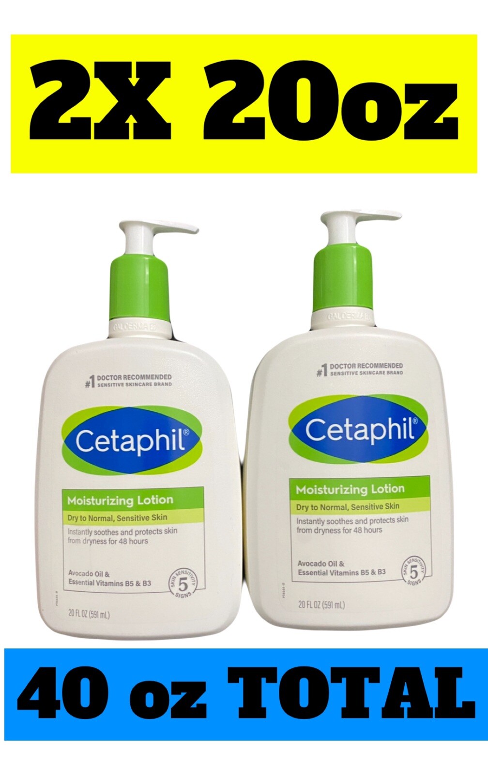 Cetaphil Moisturizing Lotion 20oz 2X,dry To Normal Sensitive Skin 2 Pack