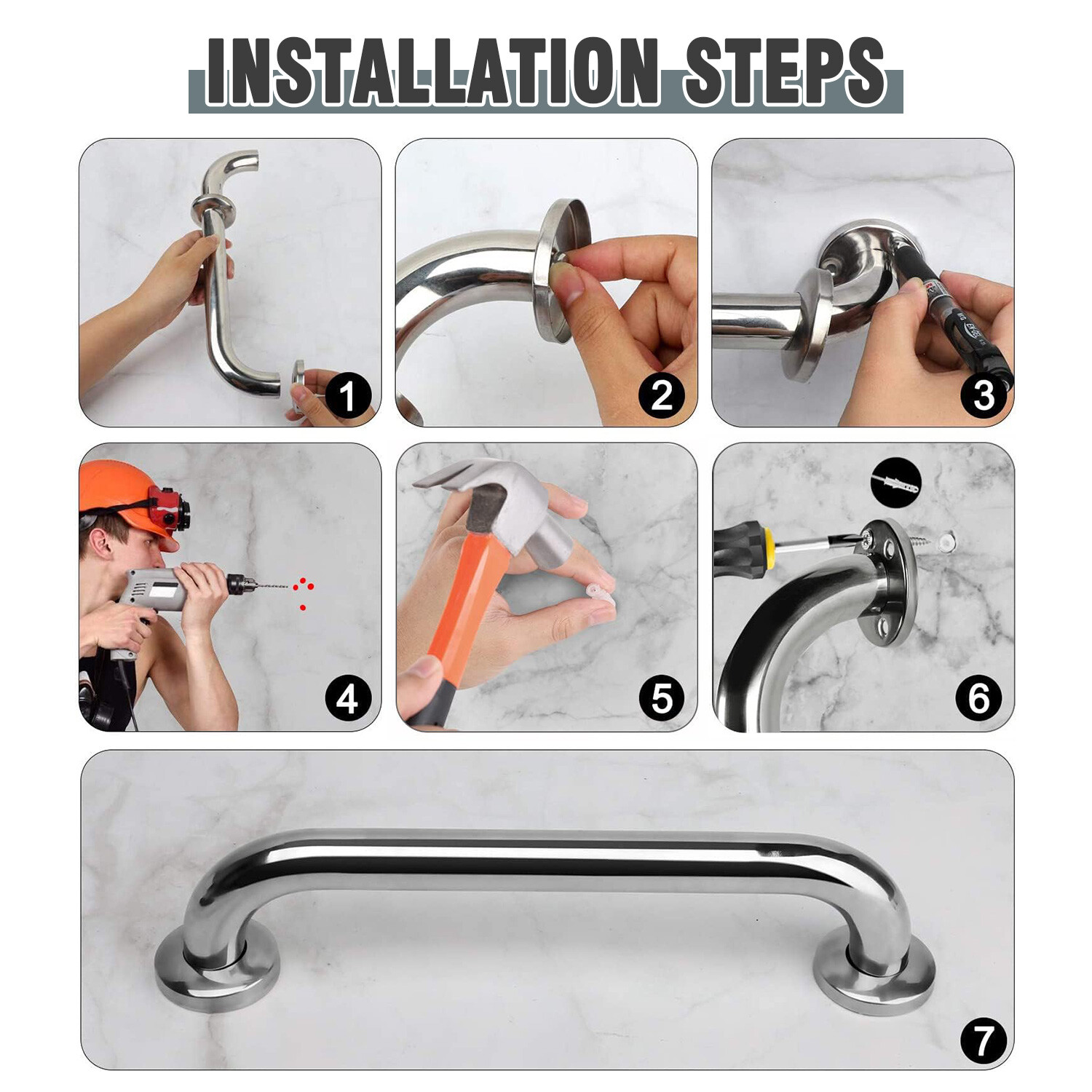 2PCS Stainless Steel Grab Bar Bathroom Safety Handicap Shower Tub Handle Support