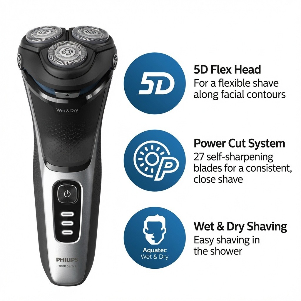 Philips Series 3000 Wet & Dry Electric Shaver S3243/12 Pop-Up Trimmer Genuine