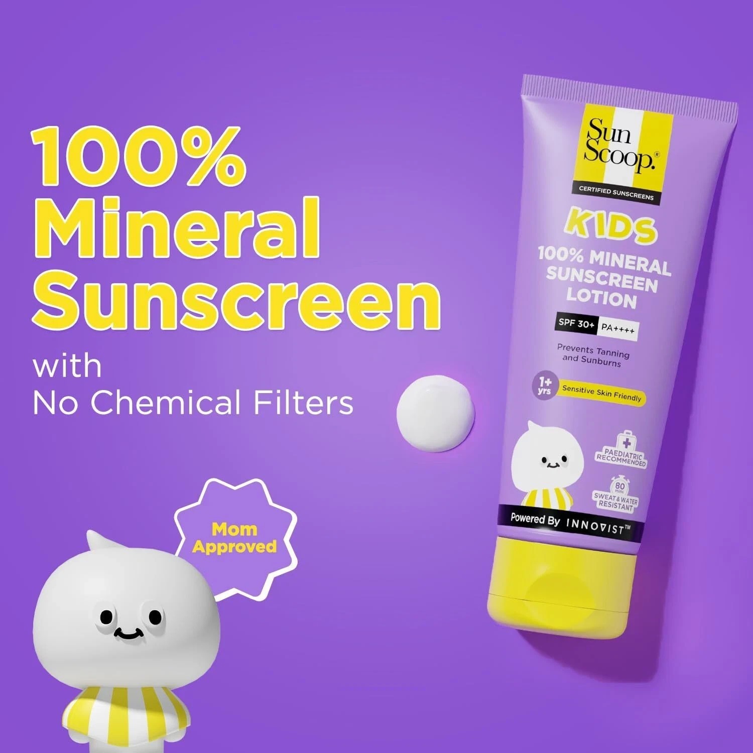 SunScoop Kids 100% Mineral Sunscreen Lotion SPF 30+ Sweat Water Resistant 75g