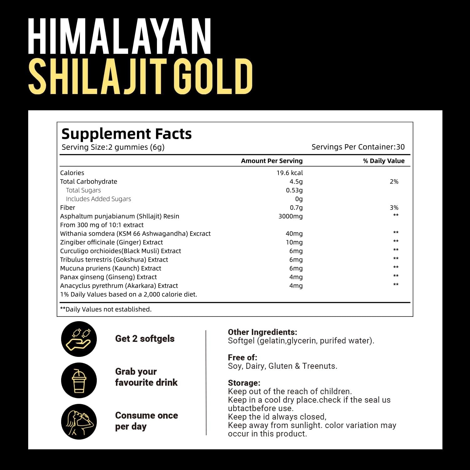 VivoNu Himalayan Shilajit Gummies 3000mg, Ashwagandha, Fulvic Acid, 60 Count