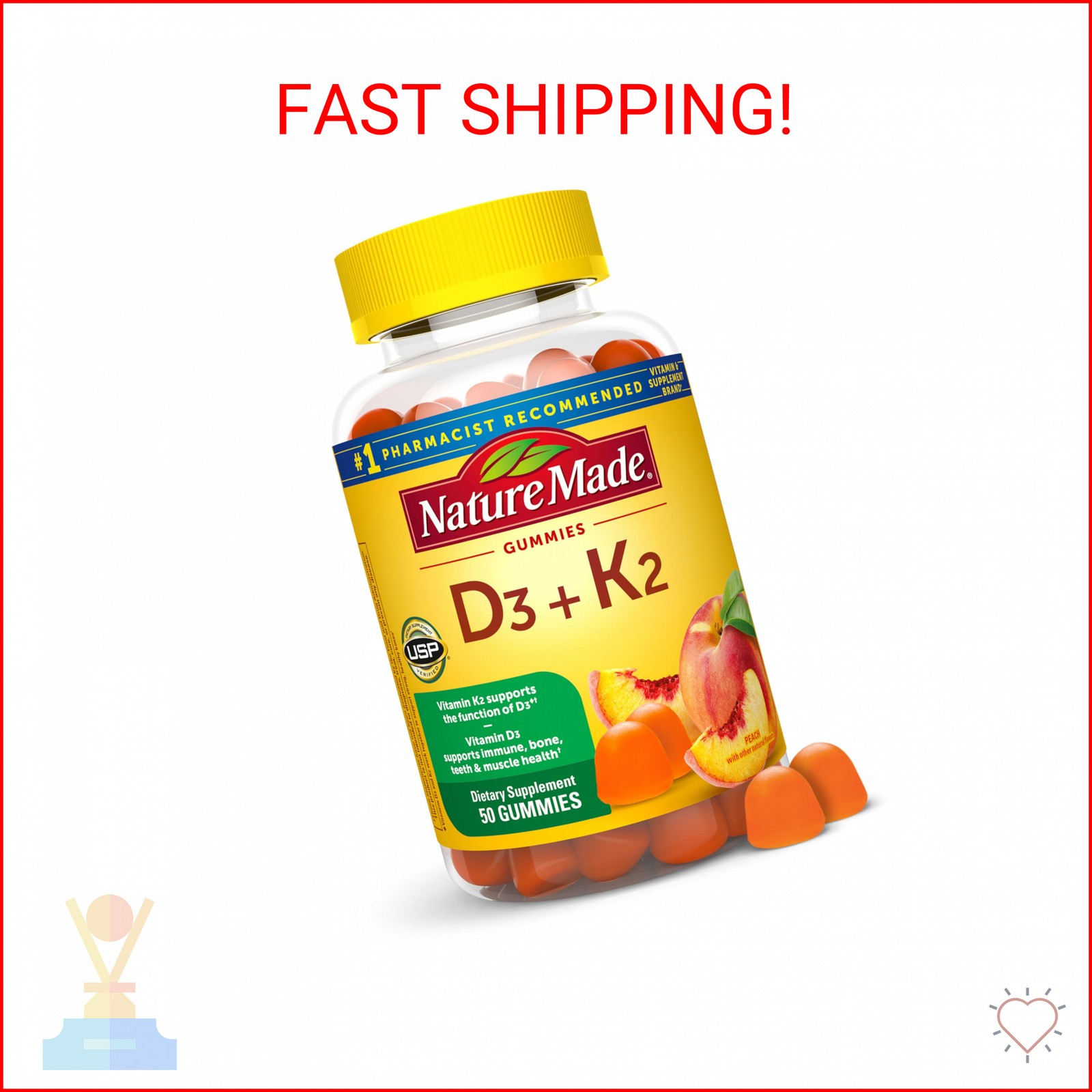 Nature Made Vitamin D3 K2 Gummies, Vitamin D 5000 IU Per Serving for Bone, Teeth