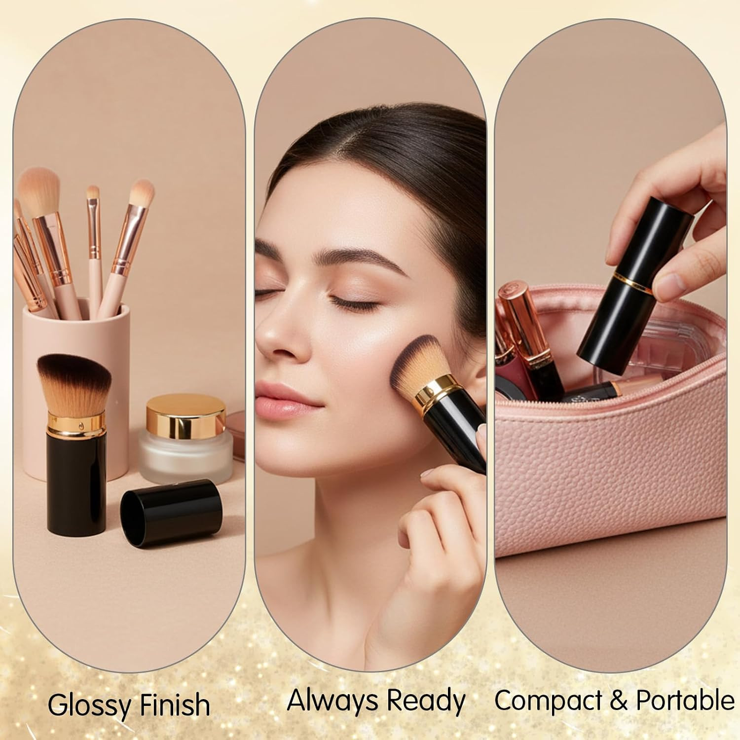 2 PCS Retractable Kabuki Makeup Brush Portable Blush Kabuki Brush Travel Face Fl