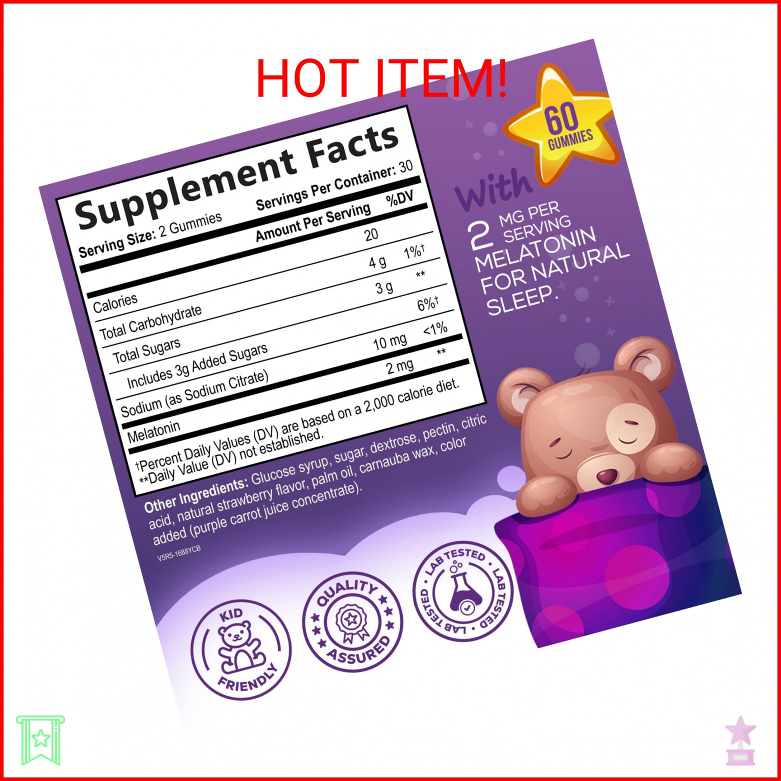 Kids Melatonin Gummies – 2mg Melatonin Per Serving – Children’s Melatonin Gummy