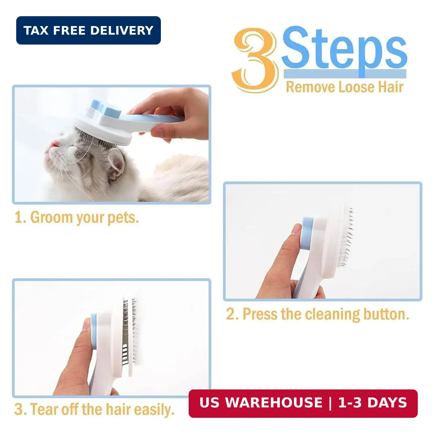 Self-Cleaning Slicker Brush, Dog Cat Bunny Pet Grooming Shedding Brush, Easy to