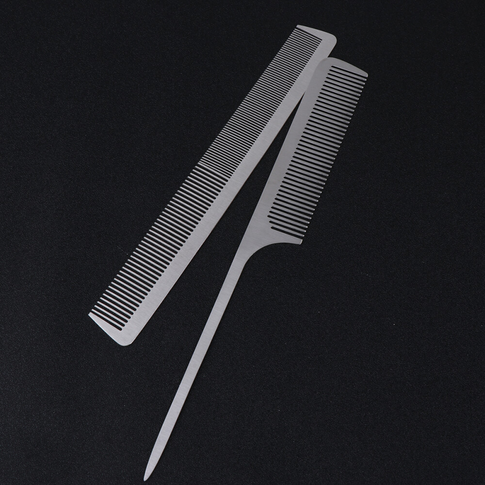 2PCS Steel Comb Hair Salon Comb Metal Teasing Combs Hair Fine Teeth Travel