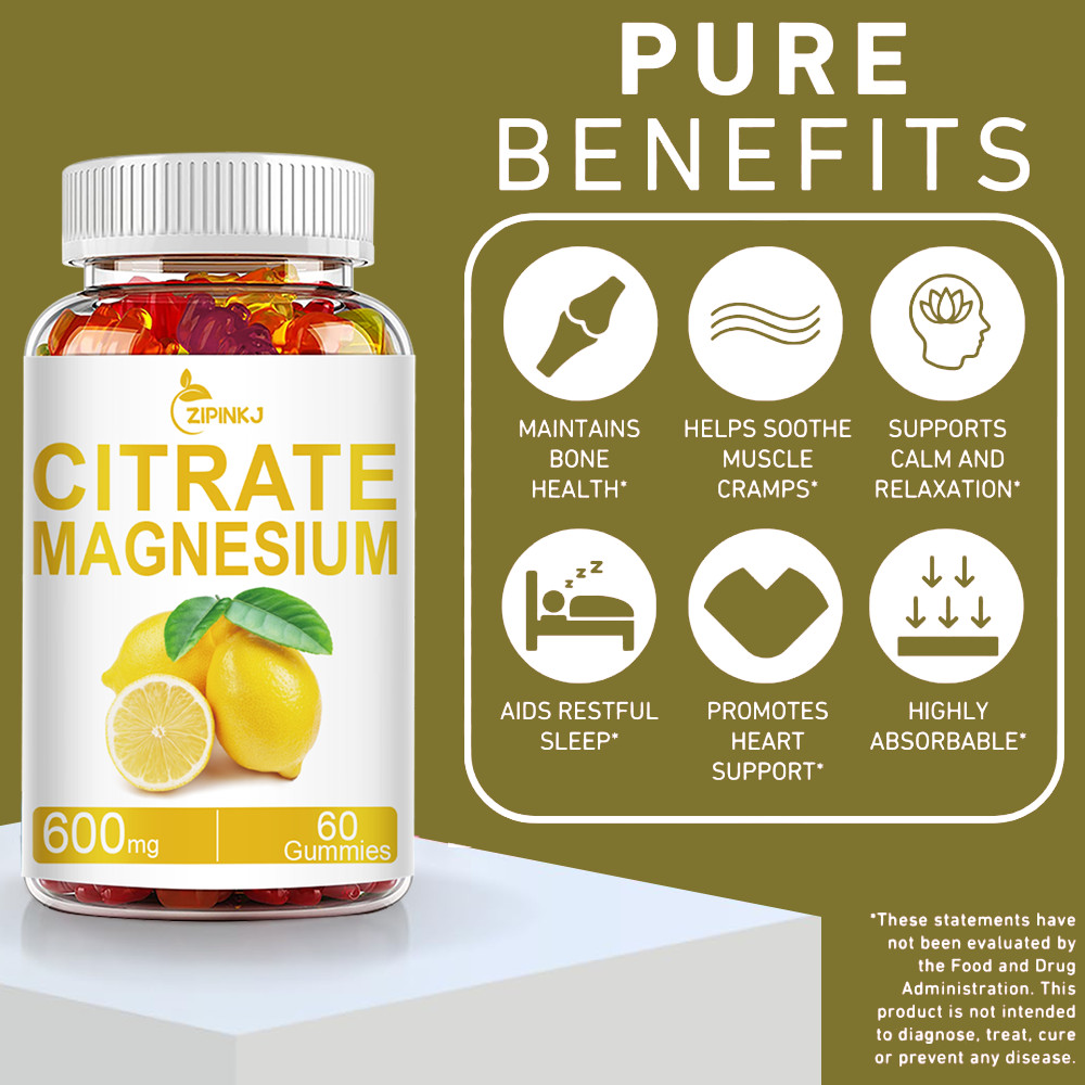 2 Pack ZIPINKJ Magnesium Citrate Gummies 600mg per Serving – 60 Vegan Gummies