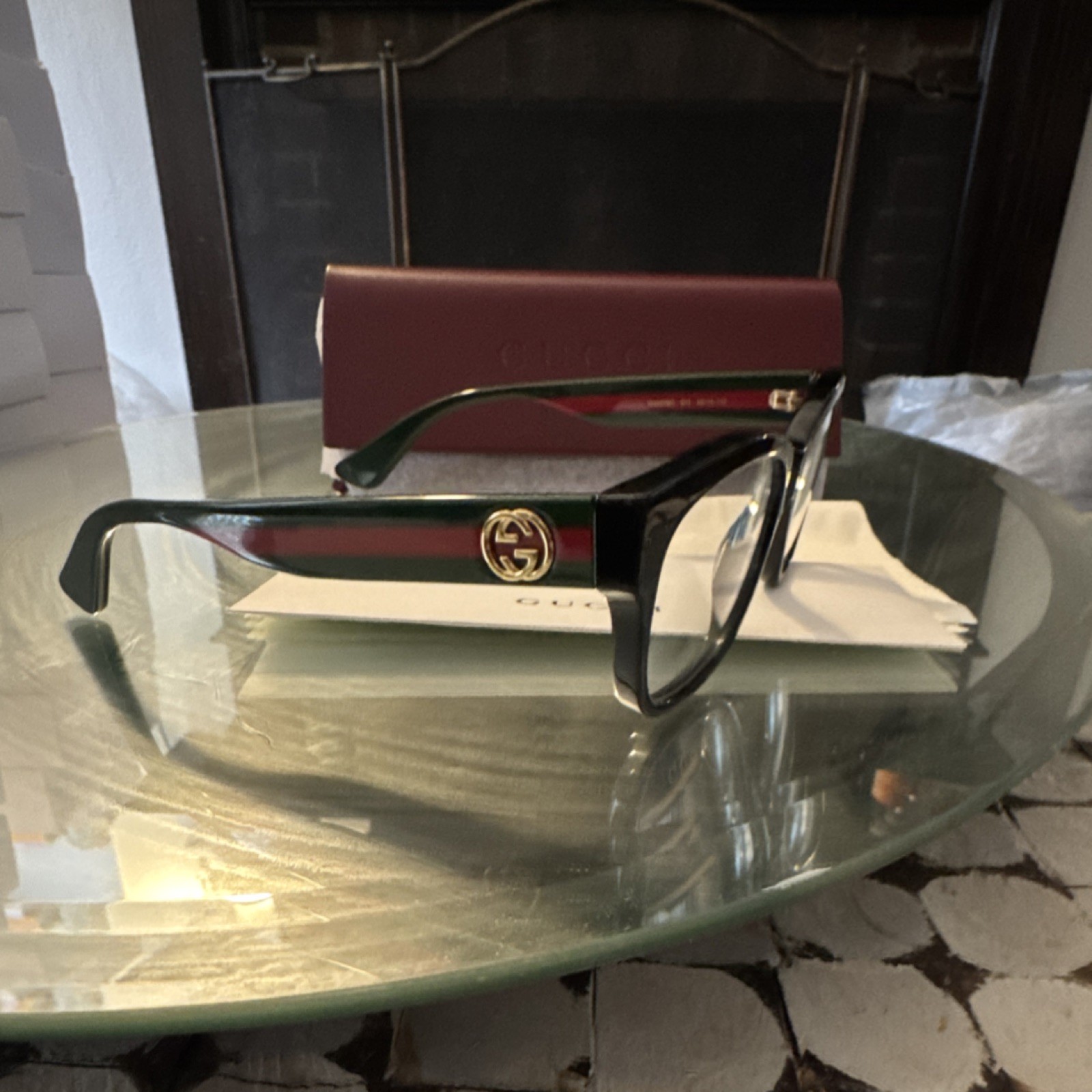 Gucci Black Green Red Square Plastic Full Rim Eyeglasses Frames Unisex Designer