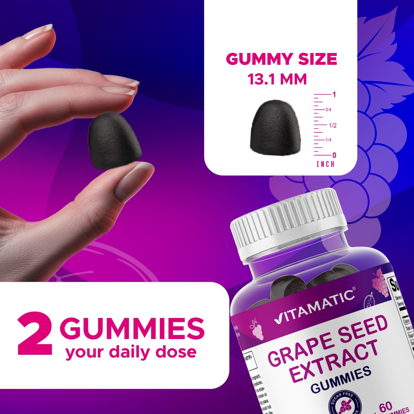Vitamatic Grape Seed Extract– 1500 mg Equivalent per Serving-60 Gummies – 2 Pack
