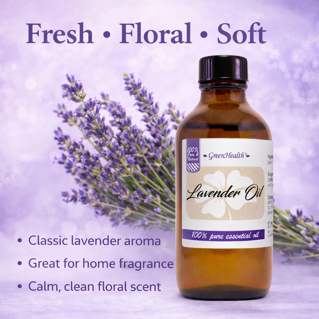 4 fl oz GreenHealth Lavender Essential Oil w/ 3 Free Droppers
