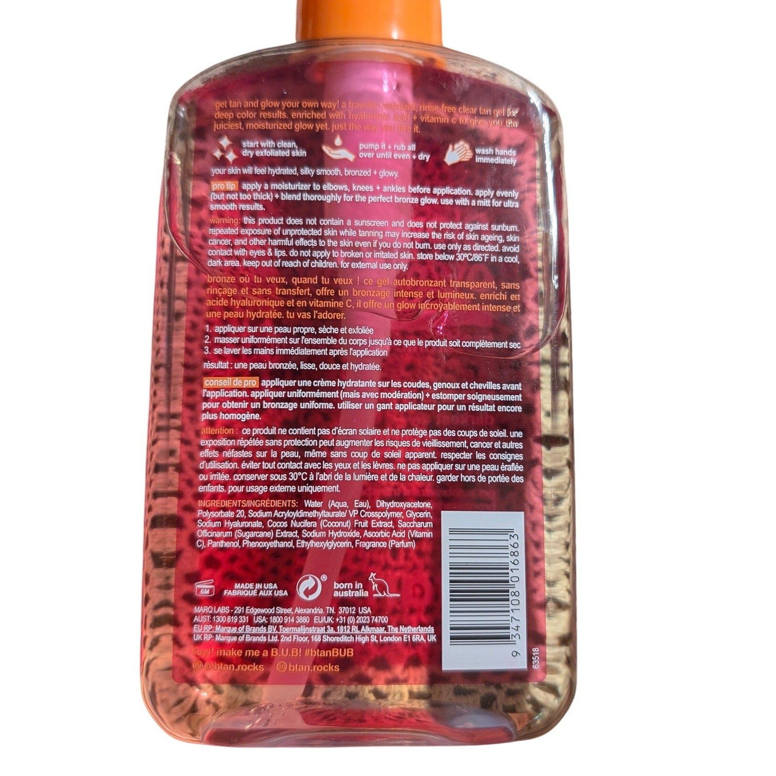 b.tan Glow Your Own Way Clear Self Tan Gel Darkest 16oz NEW