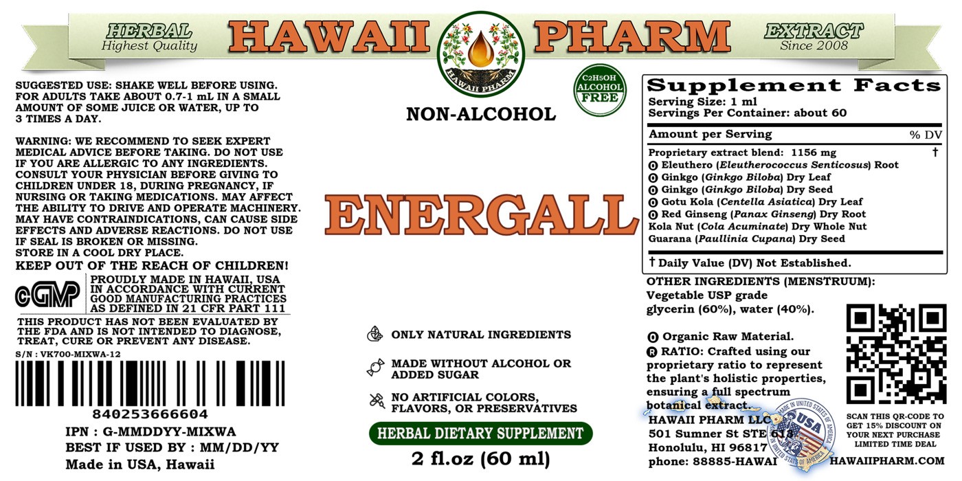 ENERGALL – Hawaii Pharm Absolutely Natural Premium Quality Liquid Extract Herbal