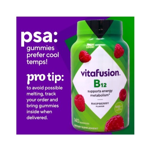 2 Pack Vitafusion B-12 1000 mcg Per Serving Gummy Vitamins Raspberry 140 Count