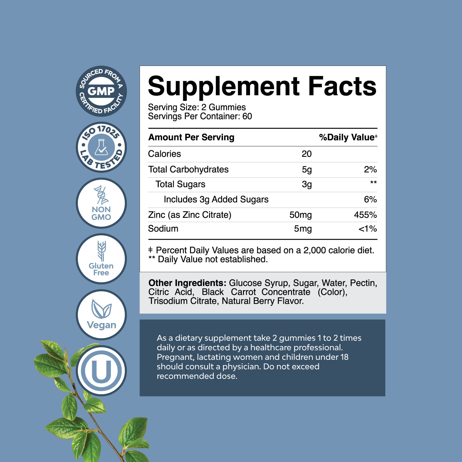Extra Strength Zinc Gummies for Adults – Chewable Zinc Citrate Immunity 120ct