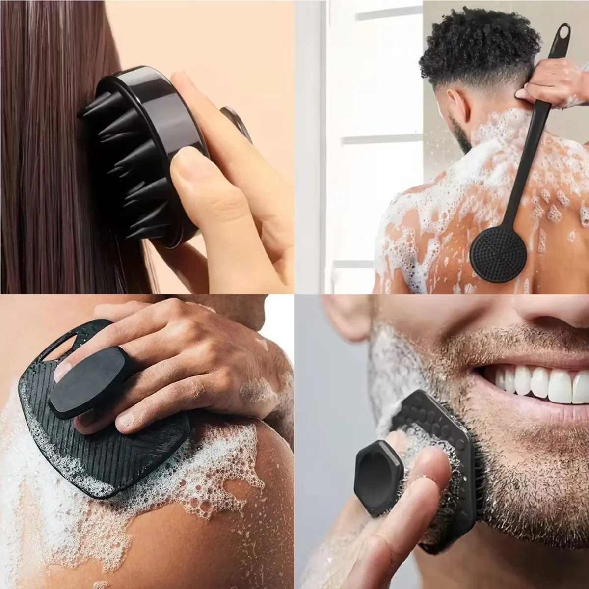 Body Scrubber Set Silicone Soft Exfoliating Shower Brush Face Skin Clean 4PCS