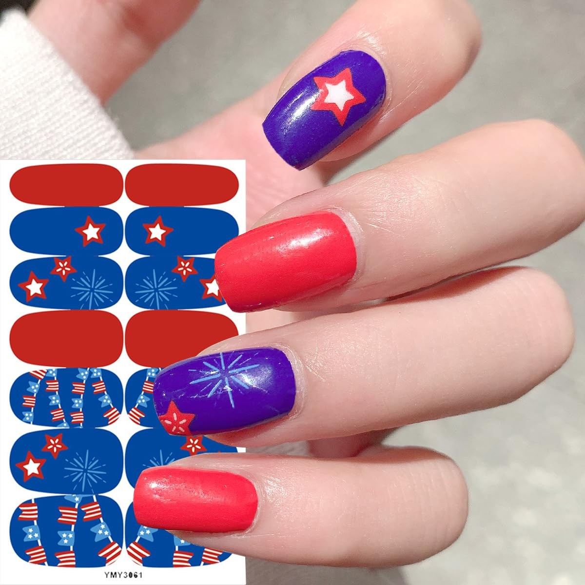 4 Sheets 4th of July Nail Gel Strips United States Flag Nail Wraps Stickers S…