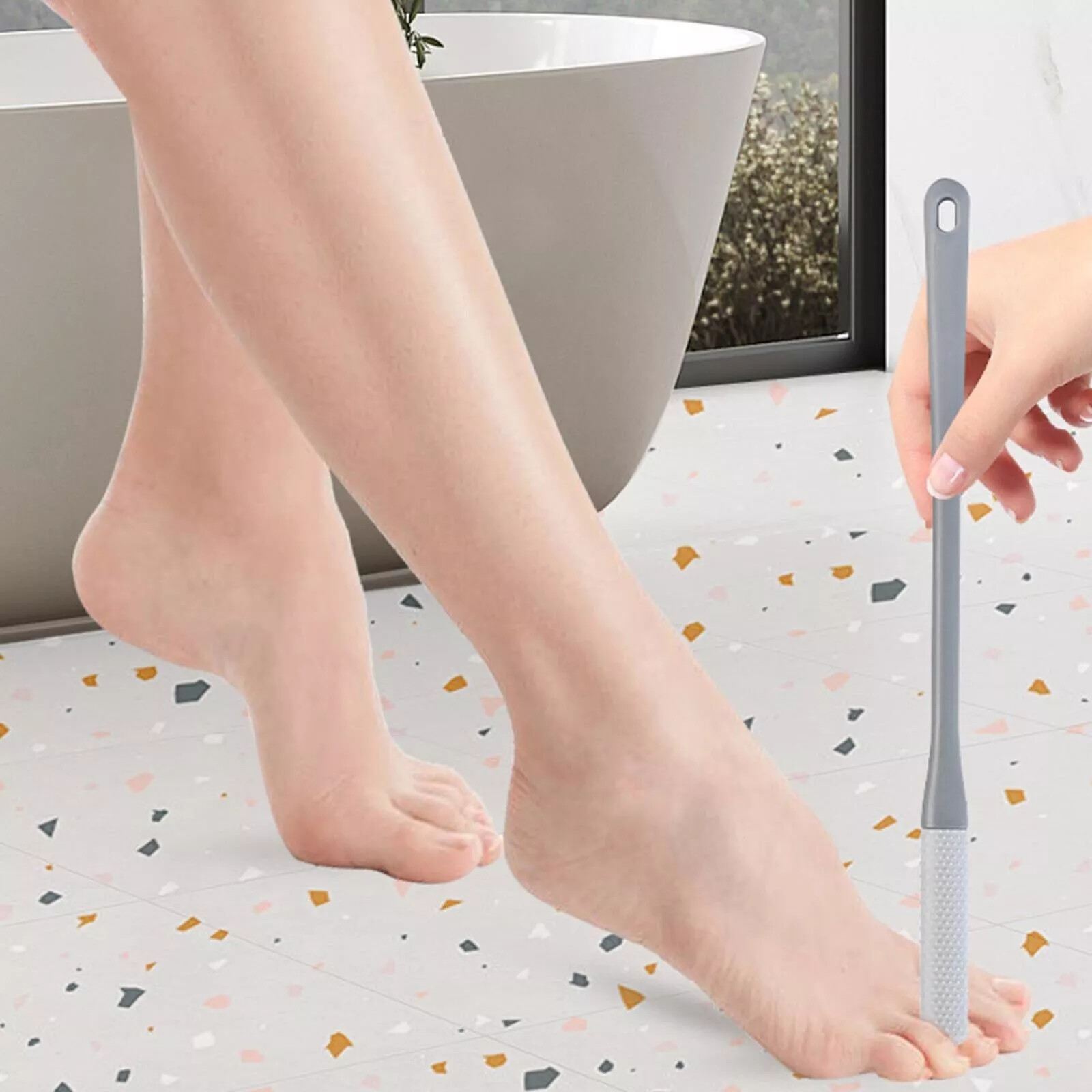 2× Toe Gap Cleaning Brush 15.7″ Foot Scrubber Silicone Shower Long Handle Brush