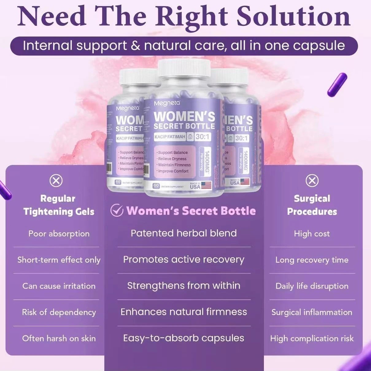 NEW LUXRY 1-3PCS Women’S Secret Bottle-60 Tablets -Healthcare Kacip Fatimah 1kMG