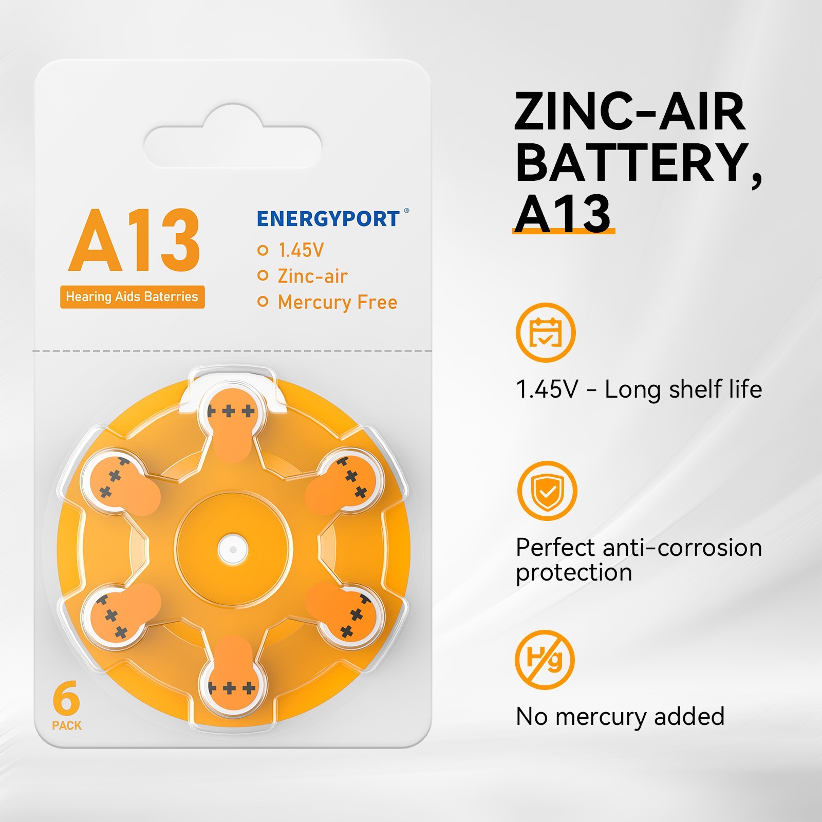 60 Pack Size 13 Hearing Aid Batteries A13 PR48 1.45V Zinc Air Mercury Free