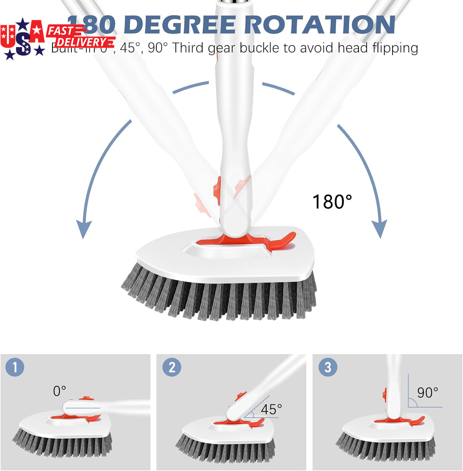 Tile Tub Scrubber Brush 3-In-1 Shower Scrubber with 52-Inch Adjustable Long Hand