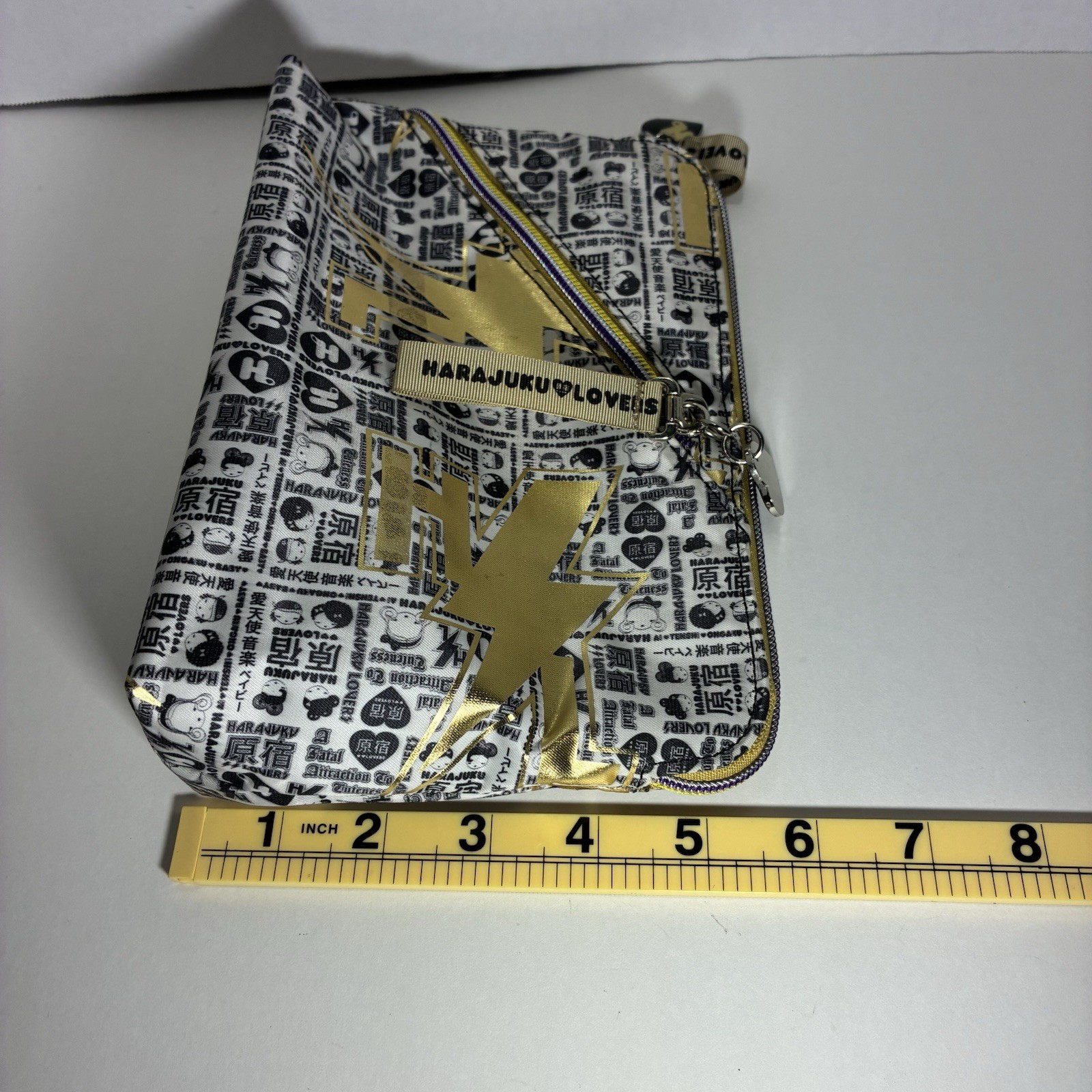 Gwen Stefani Harajuku Lovers Black & White Cosmetic Bag Gold Lightning Bolt