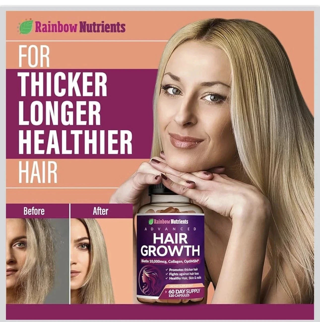 Hair Growth Complex | Biotin Collagen Supplement Prevents Hair Loss & Improves