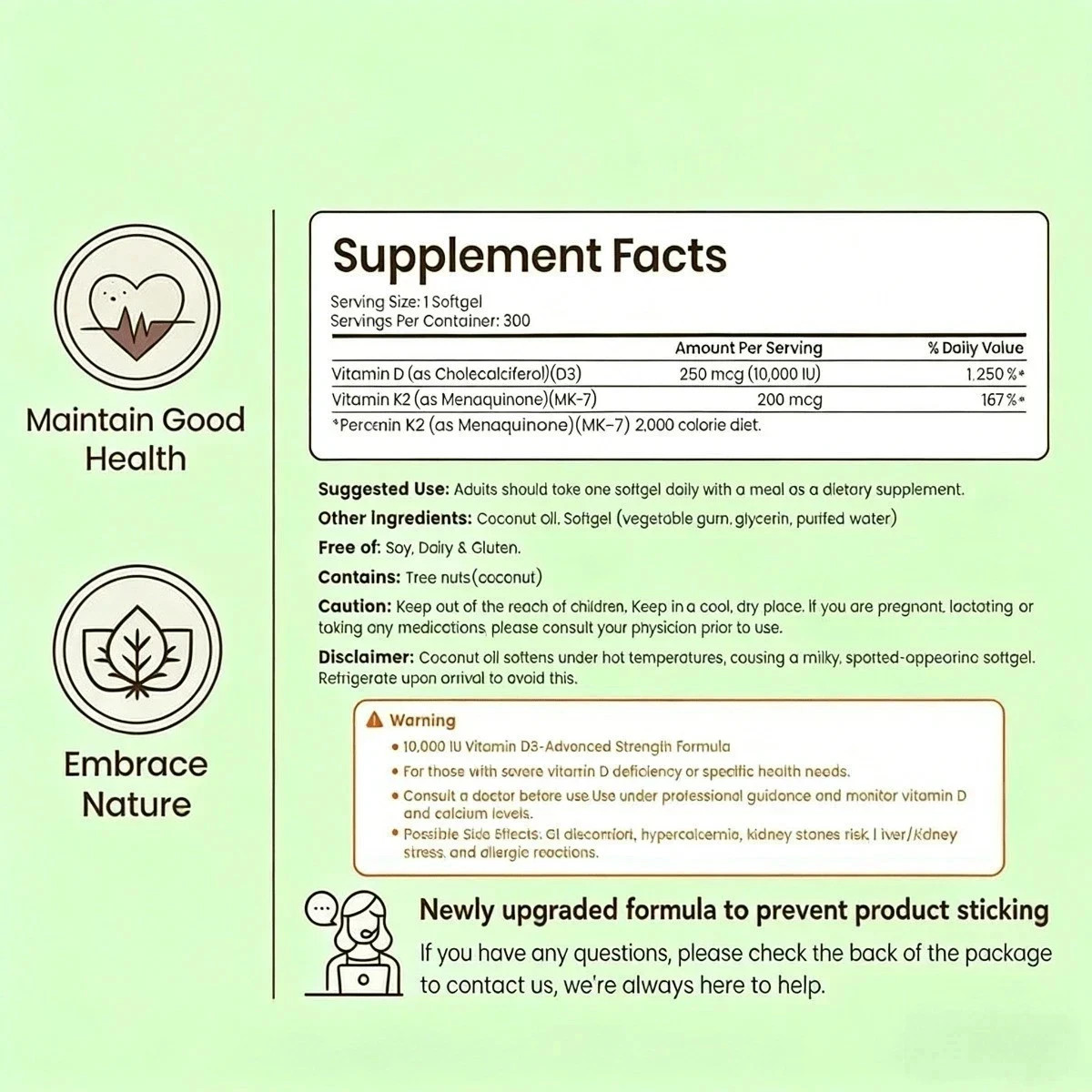 Vitamin D3 K2 + E 10000 IU, 300 Softgels with Coconut Oil