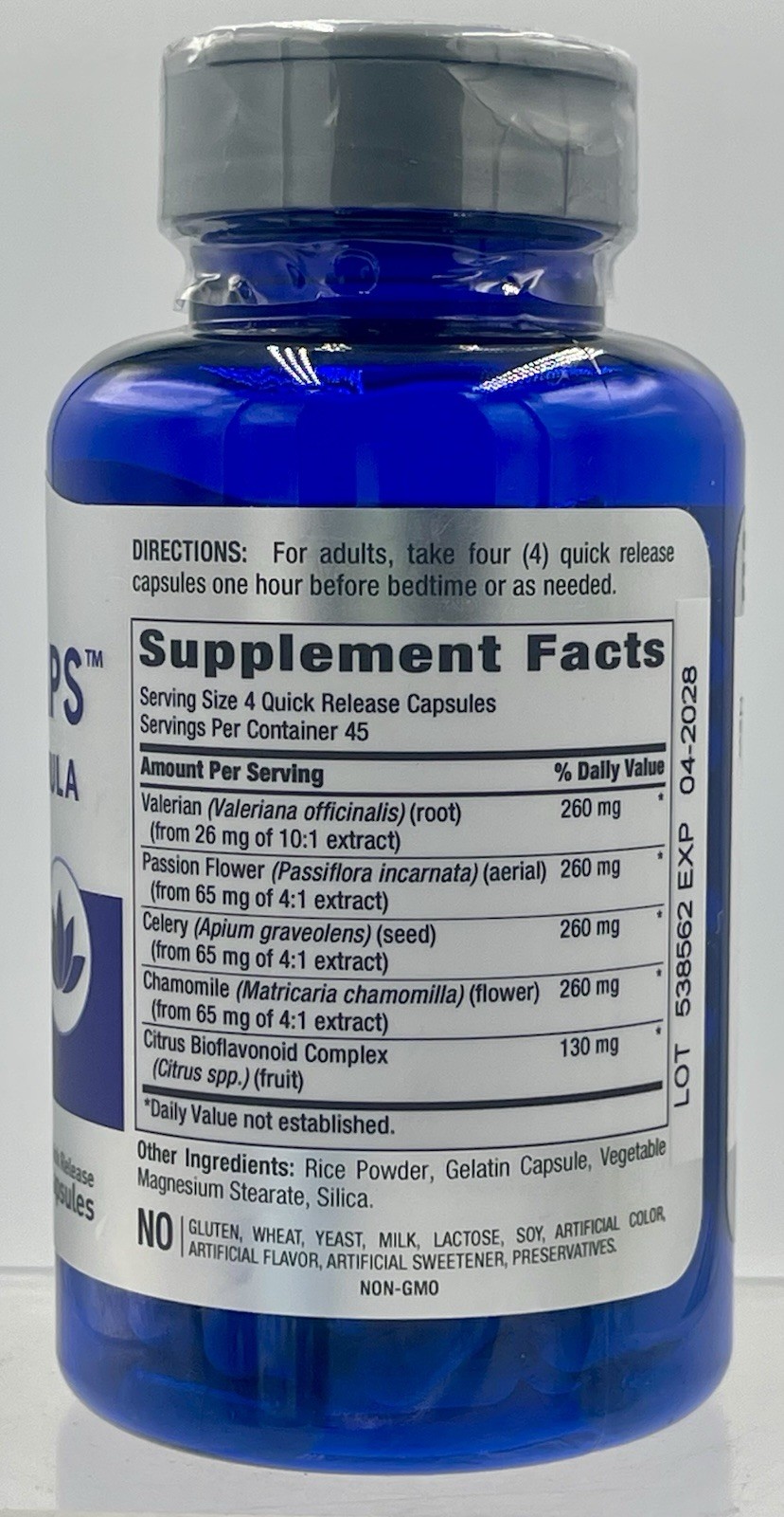 Piping Rock Calm Capsules 180 Count Chamomile Valerian Passion Flower EXP04/28