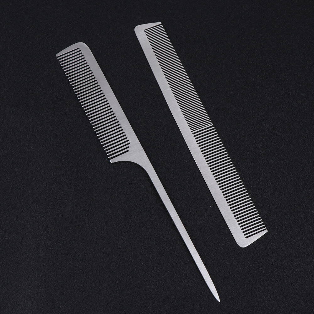 2PCS Steel Comb Hair Salon Comb Metal Teasing Combs Hair Fine Teeth Travel