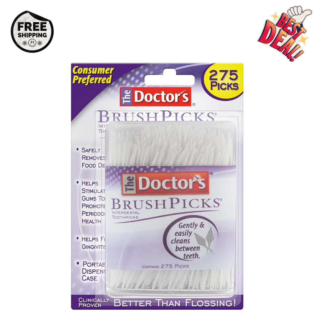 Doctors Brushpicks Brush Picks Interdental Toothpicks with Case: 275 Count