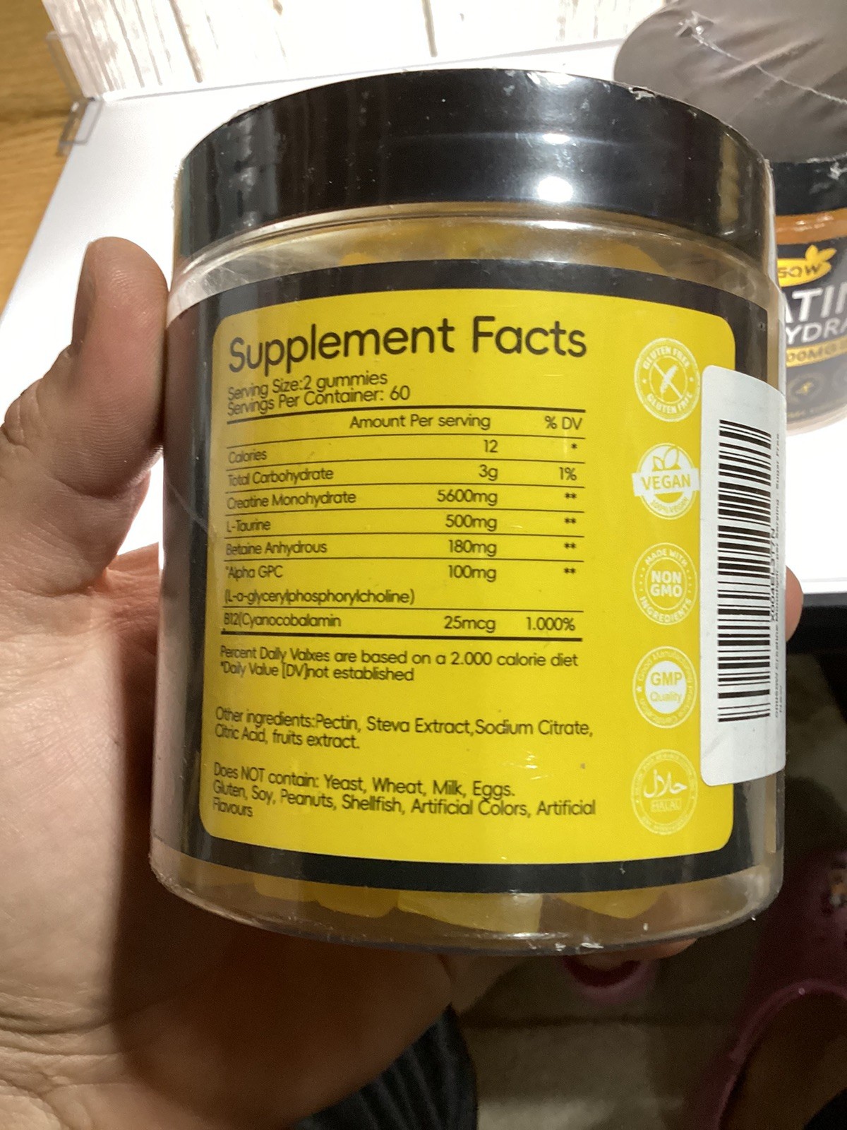 Creatine Monohydrate Gummies (2 PACK) 120ct Lemon 5600mg Per Serving ODMSOW
