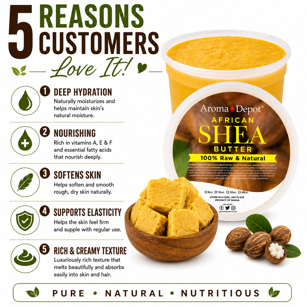 African Shea Butter 32 oz. / 2 lb Raw Yellow Shea Bulk Natural Organic Unrefined