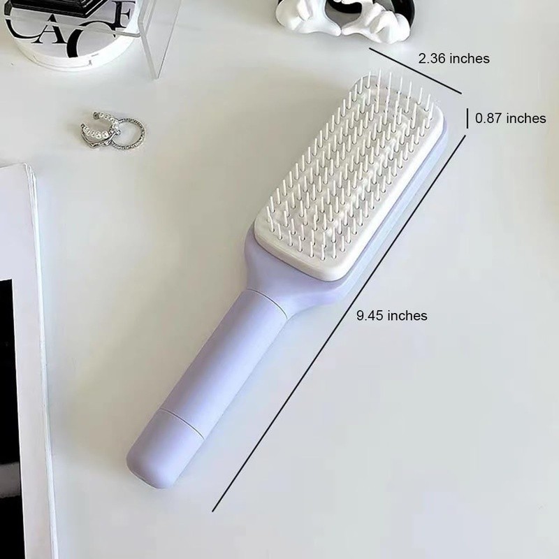 Self-Cleaning Hair Brush Rotating Handle Anti-Static Detangling Comb All Hair US