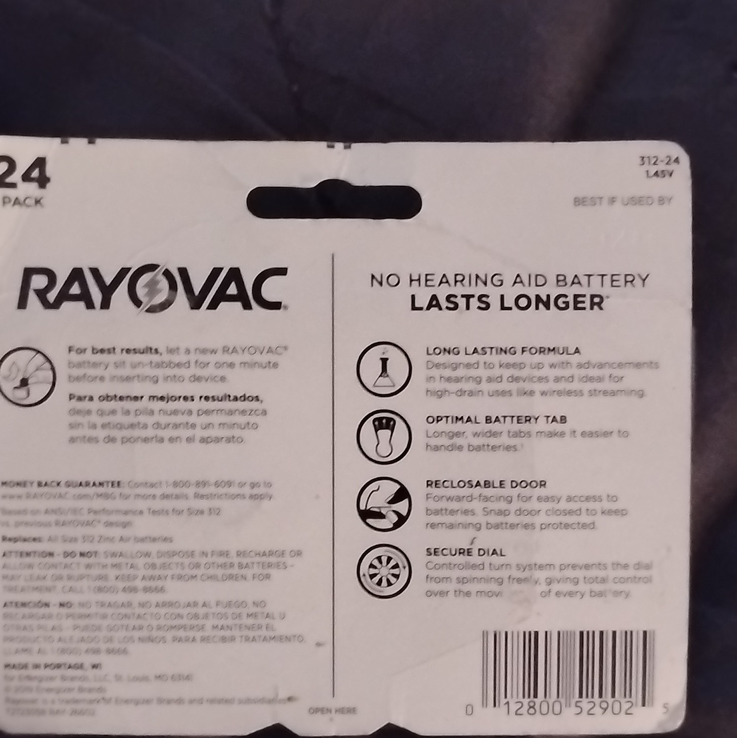 Rayovac Size 312 Brown Zinc-Air Hearing Aid Batteries 24 Pack 1.45V 312-24