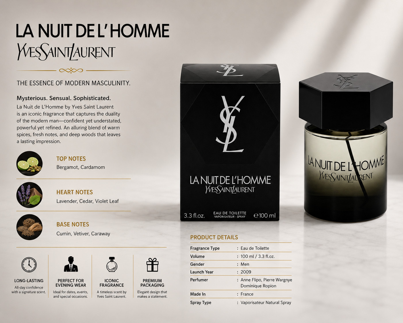 Yves Saint Laurent YSL La Nuit De L’Homme EDT 100mL | Brand New