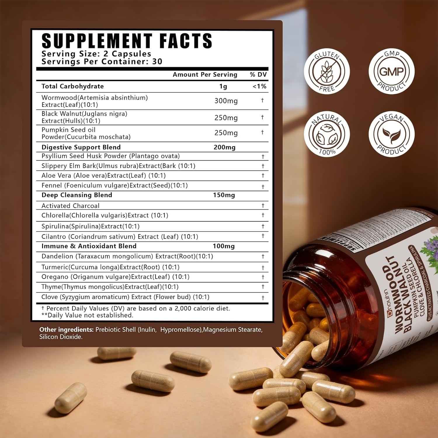 Wormwood Black Walnut Clove Parasite Cleanse for Humans Capsules – Natural Gut D