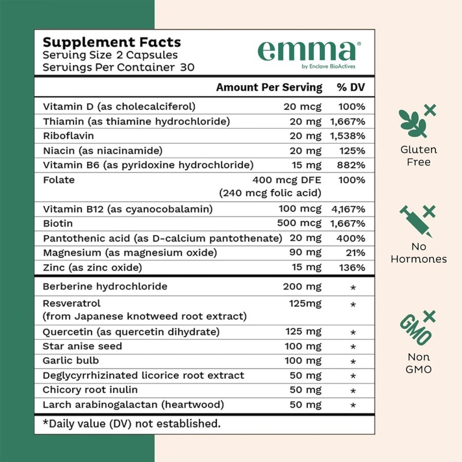 1-3 Pack Emma Gut Health Supplement 60 Capsules for Bloating Relief & Leaky Gut