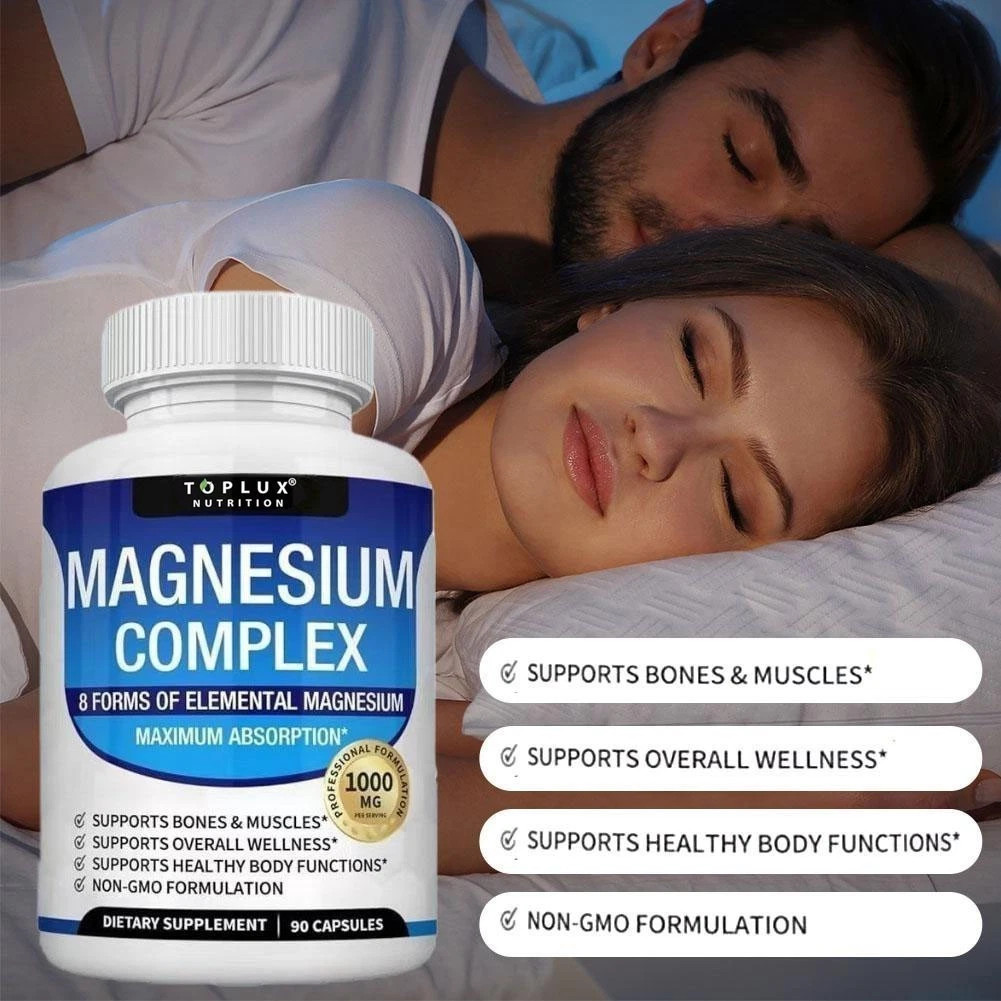 1-3Pack Toplux Nutrition Magnesium Complex 1000mg Supports 8 Elemental Magnesium