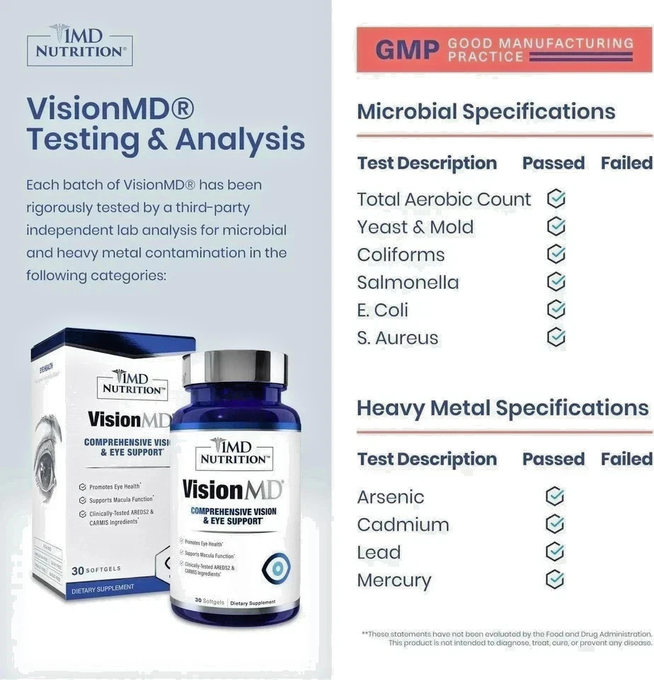 3 Pack 1MD Nutrition Vision MD Eye Vitamin CARMIS – Eye Supplement – 30 Softgels