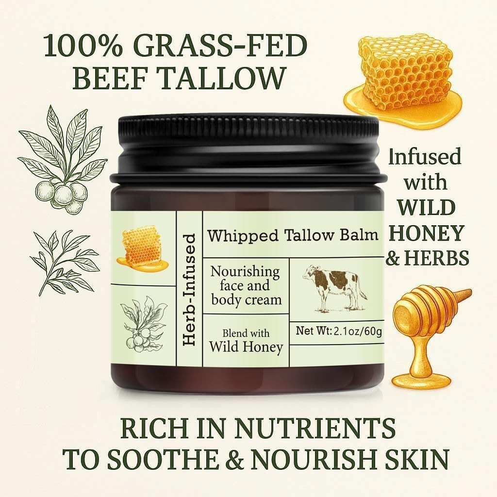 100% Grass-Fed Beef Tallow For Skin Balm with Organic Manuka Honey MGO 263+.