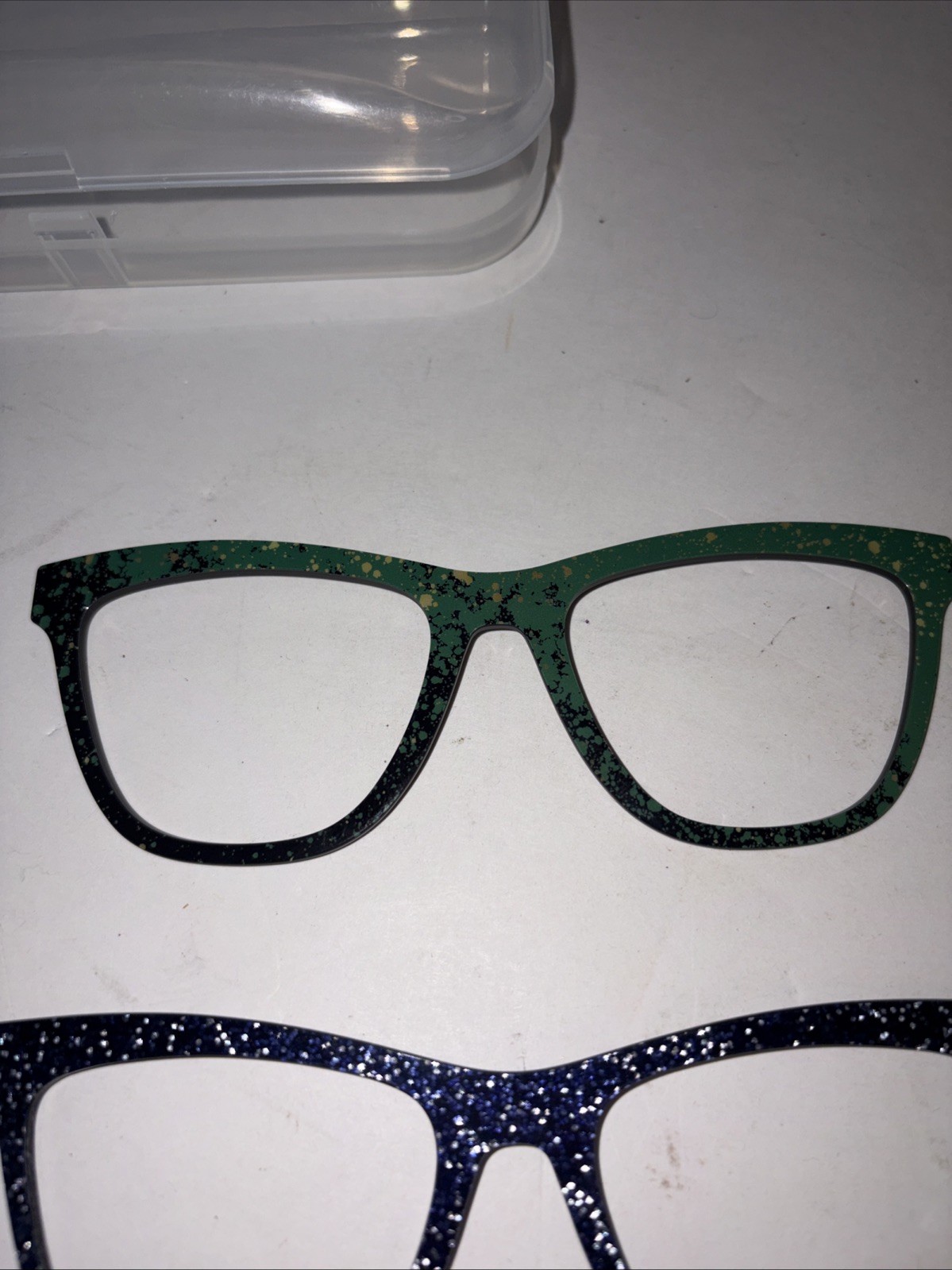 3 Pair eyewear toppers Harper Purple White Black Strip Green Black W/case