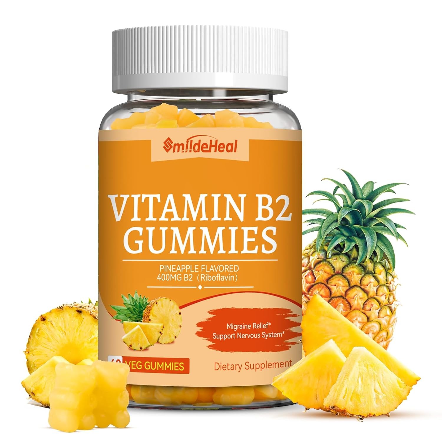 Vitamin B2 Gummies Riboflavin 400mg Supplement with Magnesium for Adults