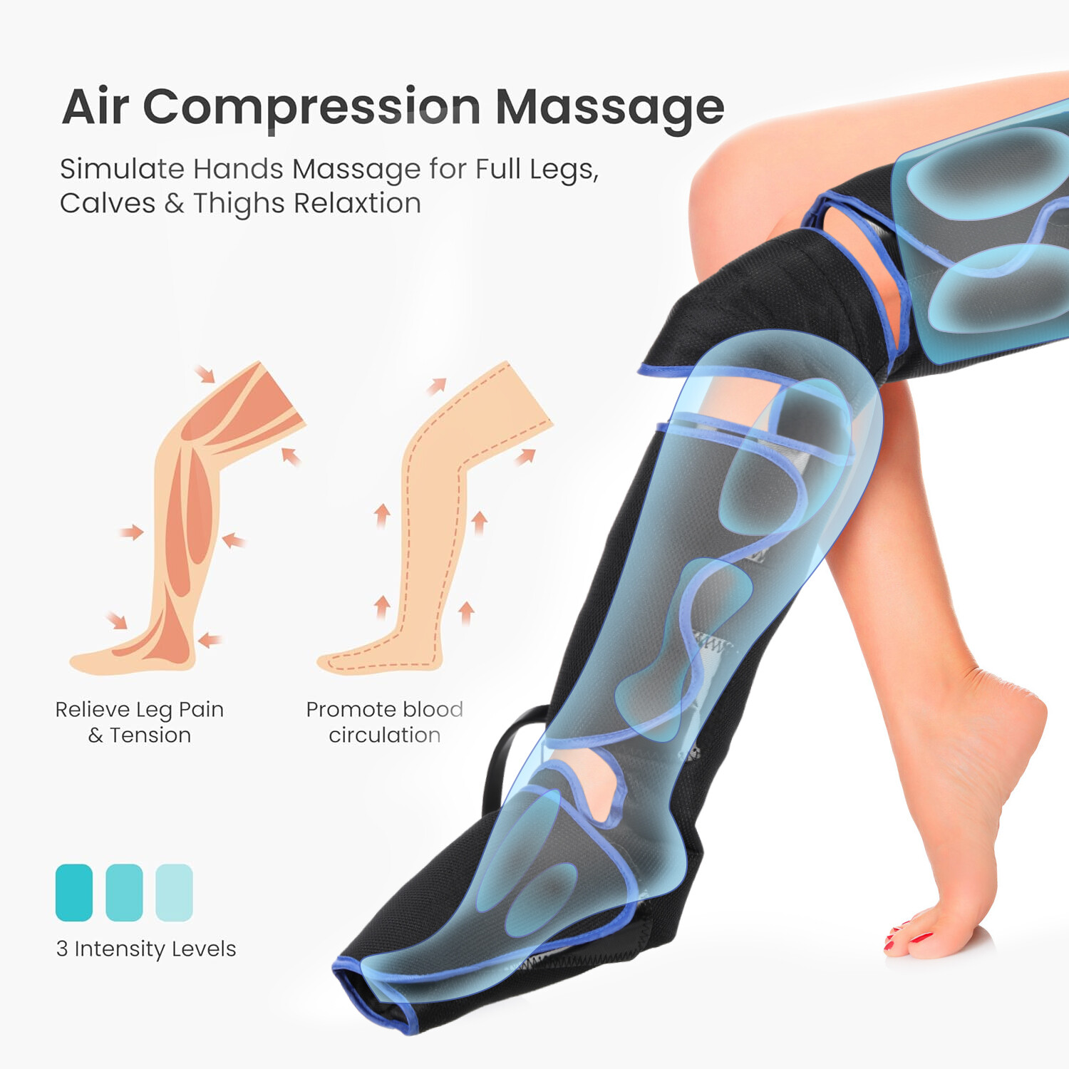 Portable Leg Massager, Air Compression Thigh, Calf, Knee & Feet Massager b