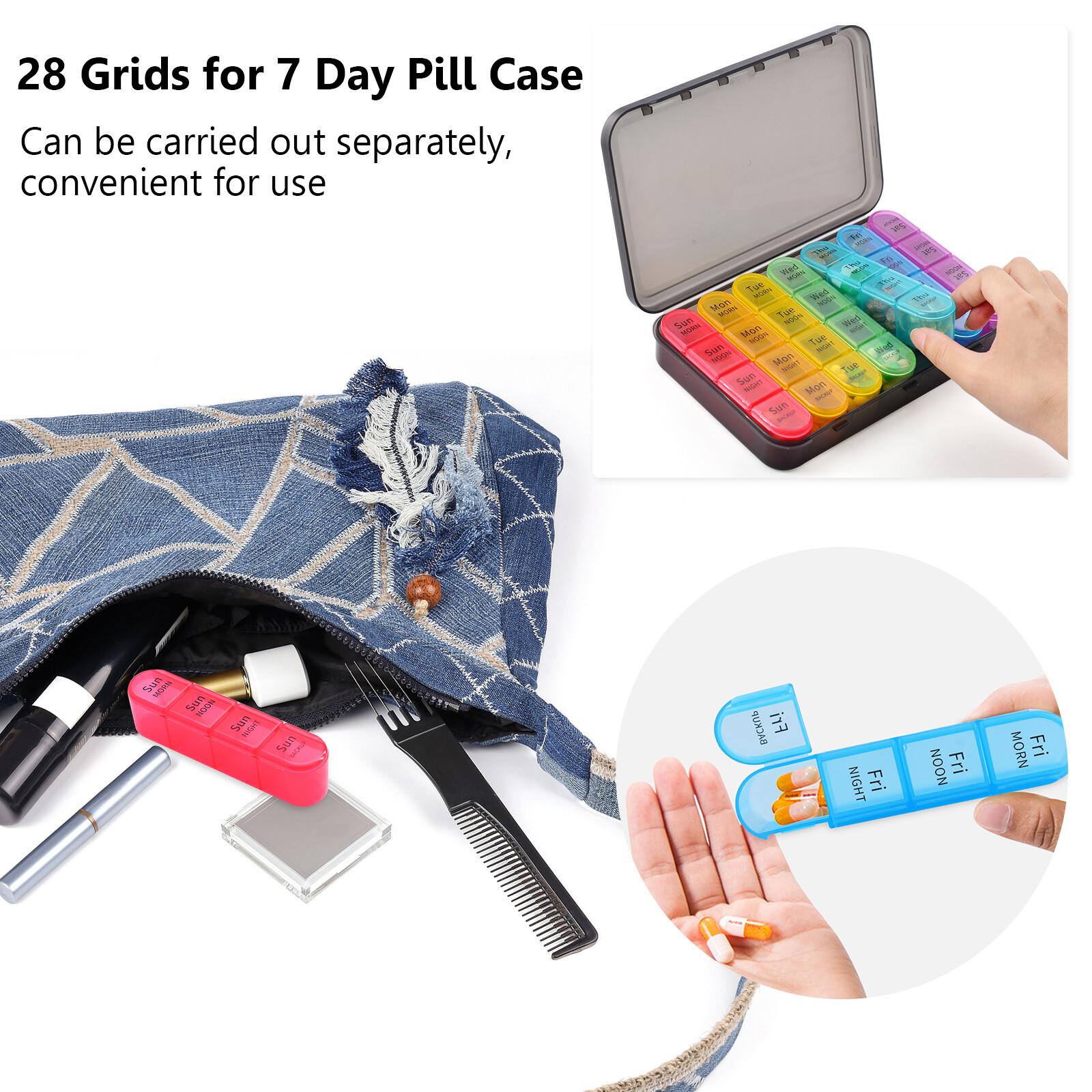 1x Weekly Pill Box Organizer 4 Times a Day 7 day Organizer Case Medicine Storage